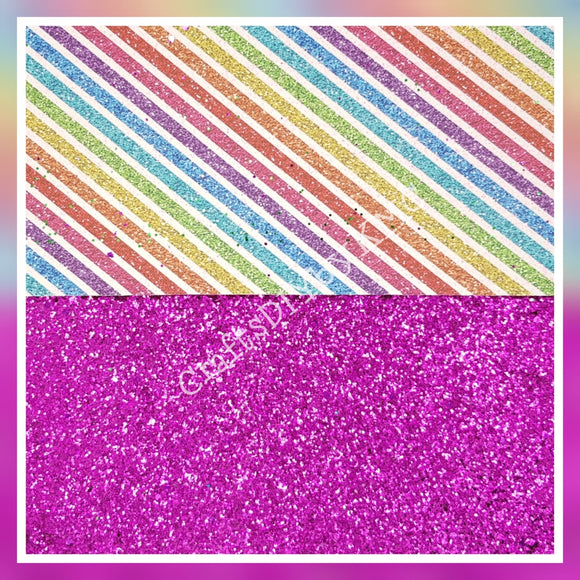 Double Sided Rainbow Stripe / Magenta Glitter