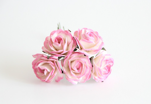 Maxi Roses Pink White - 4cm (5 pieces)